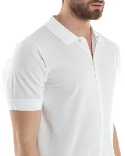 Polo Uomo In Filo Cardigan Bottoni T-Shirt Con Colletto Sottogiacca Bianco TS3021A
