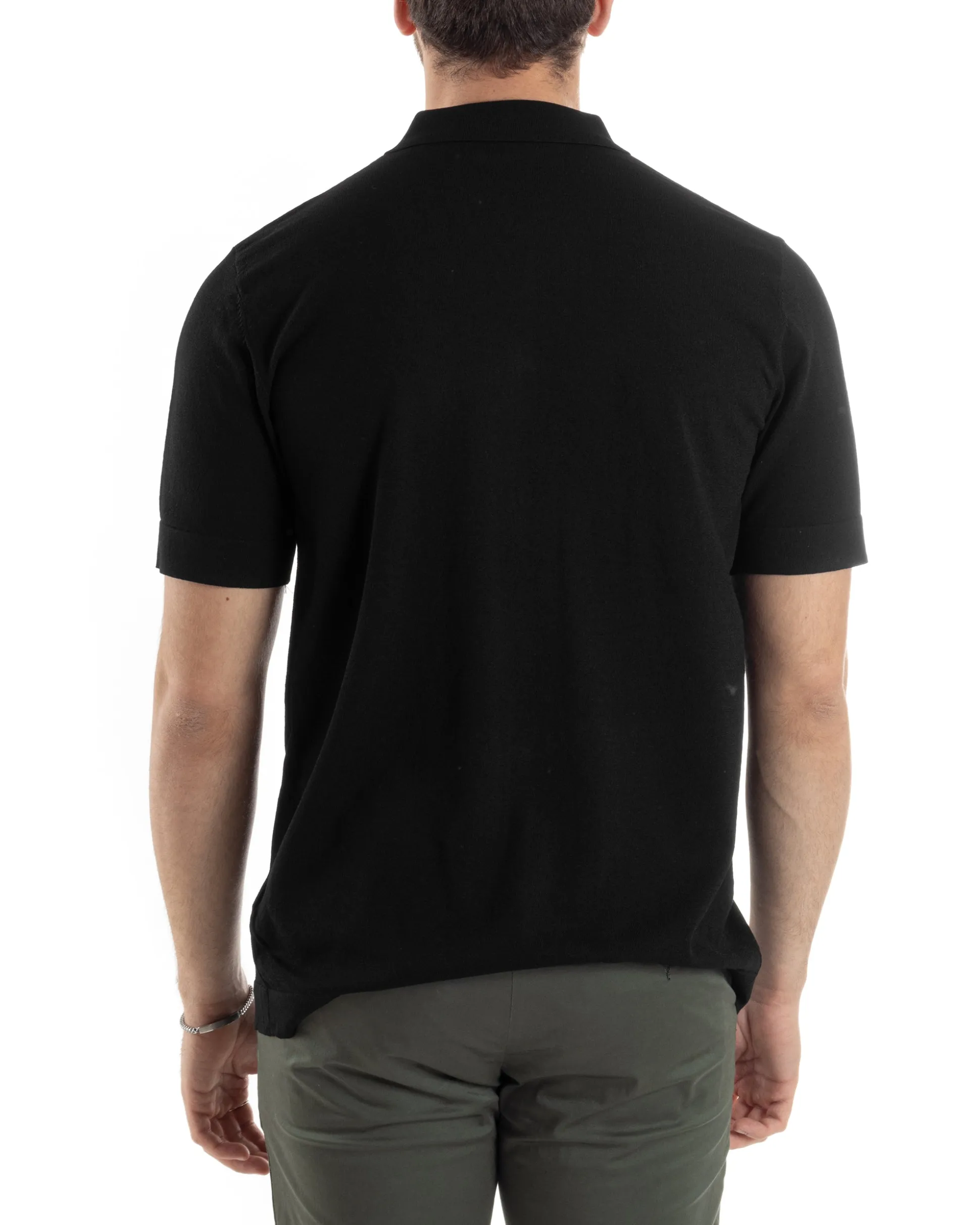 Polo Uomo In Filo Cardigan Bottoni T-Shirt Con Colletto Sottogiacca Nero TS3020A