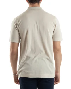 Polo Uomo In Filo Cardigan Bottoni T-Shirt Con Colletto Sottogiacca Beige TS3019A