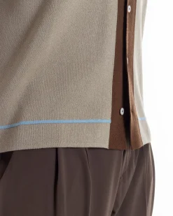 Polo uomo maglia filo boxy oversize colletto con bottoni beige BlackSunday TS3267A