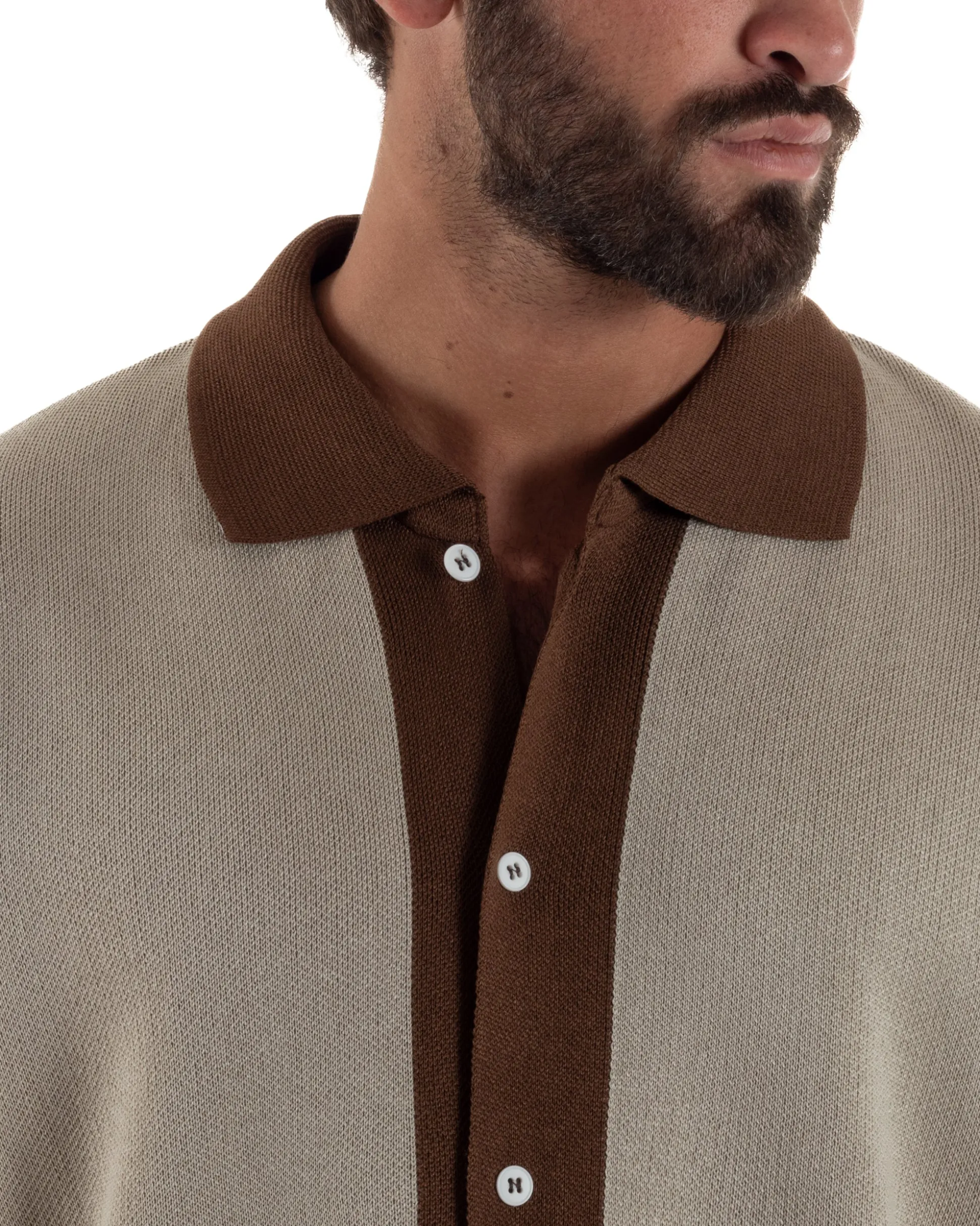 Polo uomo maglia filo boxy oversize colletto con bottoni beige BlackSunday TS3267A