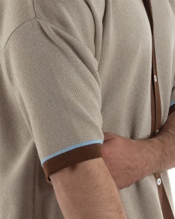 Polo uomo maglia filo boxy oversize colletto con bottoni beige BlackSunday TS3267A