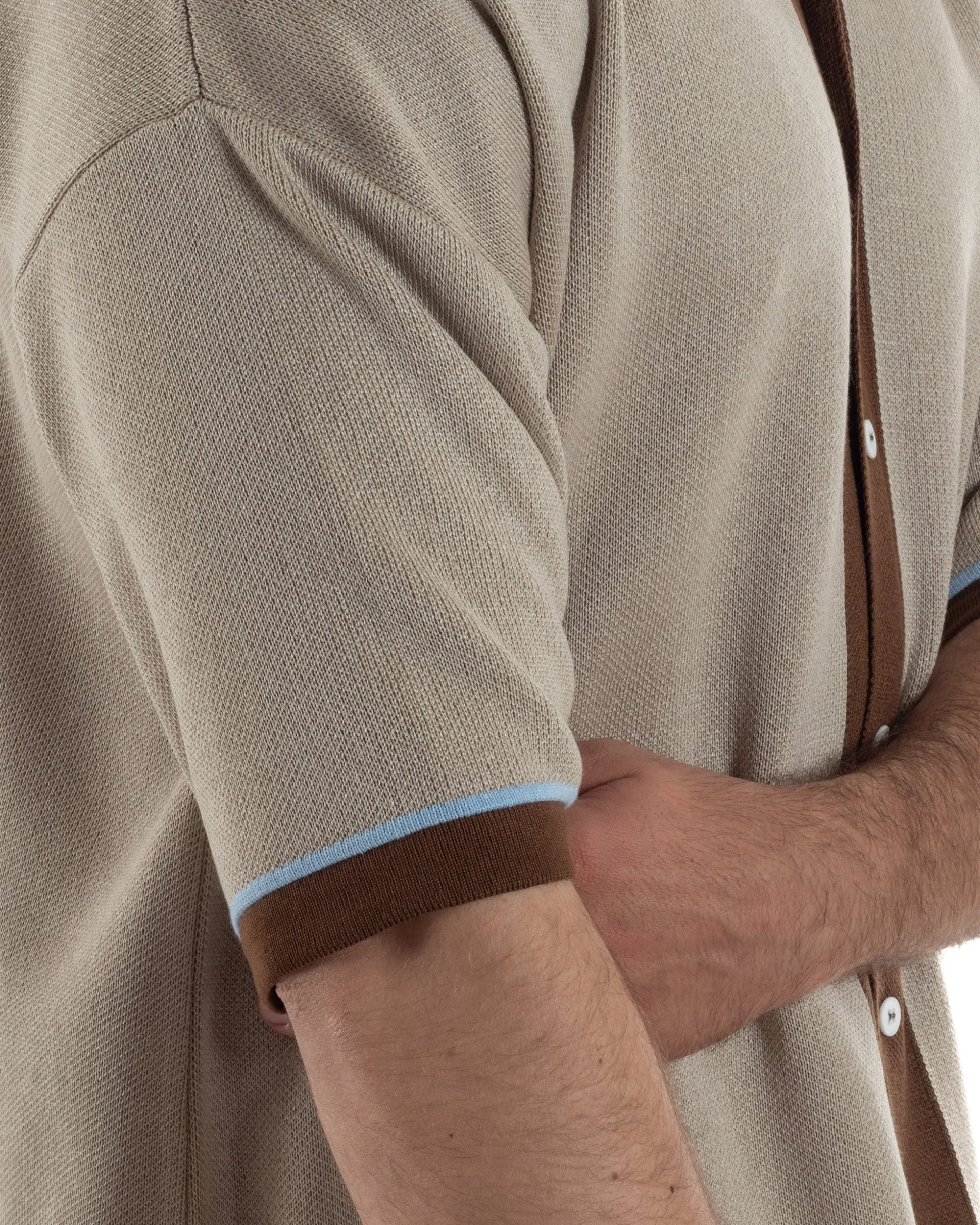Polo uomo maglia filo boxy oversize colletto con bottoni beige BlackSunday TS3267A