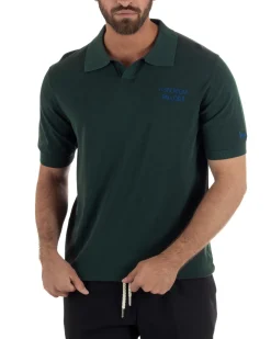 Polo uomo maglia filo leggera con ricami e colletto aperto verde SUPERCULTURE-AK6013