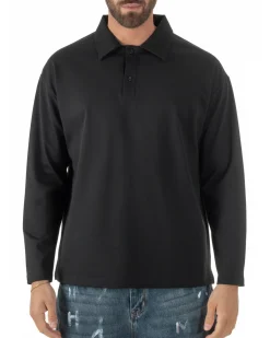 Polo uomo maglia oversize colletto spalle scese nero GIOSAL-M3097A