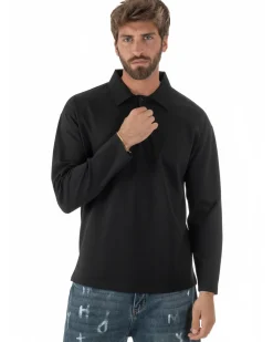Polo uomo maglia oversize colletto spalle scese nero GIOSAL-M3097A