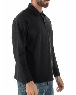 Polo uomo maglia oversize colletto spalle scese nero GIOSAL-M3097A