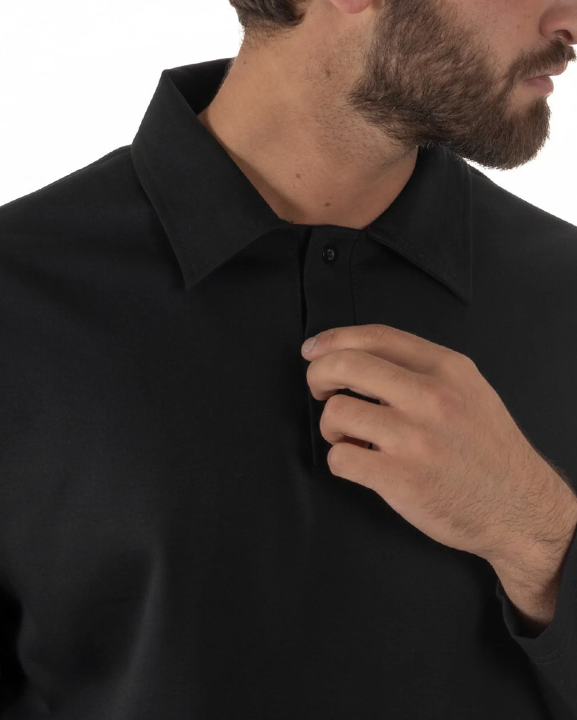 Polo uomo maglia oversize colletto spalle scese nero GIOSAL-M3097A