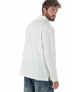 Polo uomo maglia oversize colletto spalle scese bianco GIOSAL-M3096A