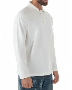 Polo uomo maglia oversize colletto spalle scese bianco GIOSAL-M3096A