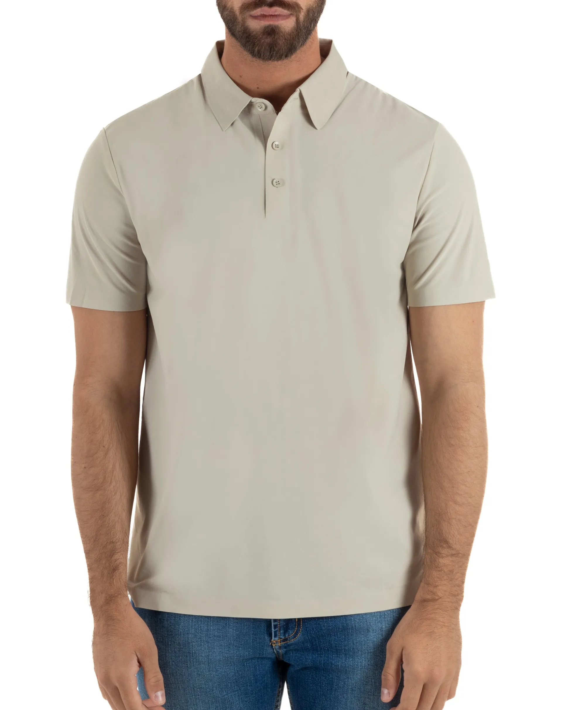 Polo uomo no-stiro stretch colletto con bottoni maglia basic beige GIOSAL-TS3291A