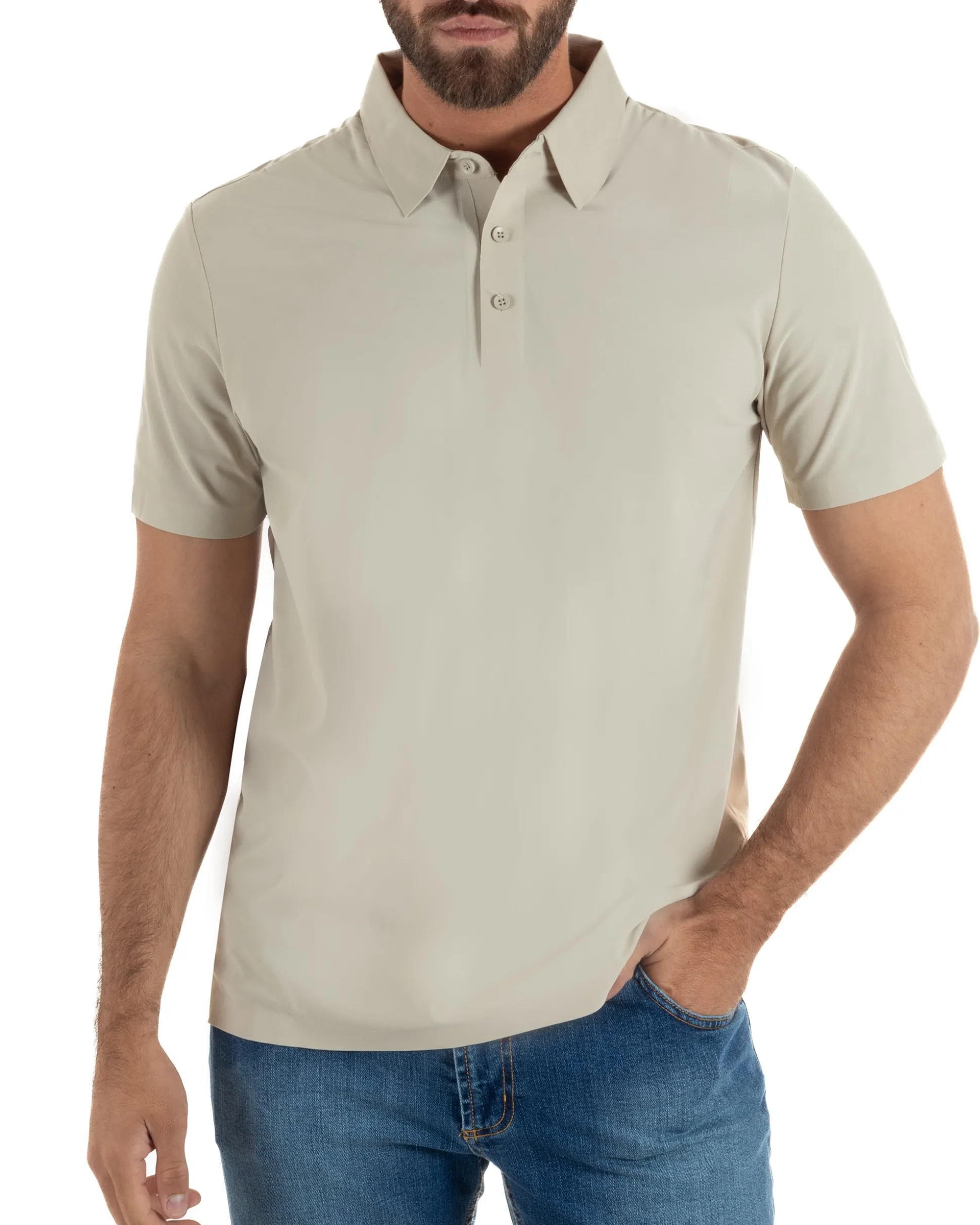 Polo uomo no-stiro stretch colletto con bottoni maglia basic beige GIOSAL-TS3291A