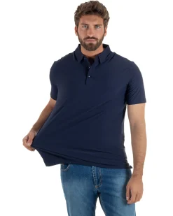 Polo uomo no-stiro stretch colletto con bottoni maglia basic blu GIOSAL-TS3292A
