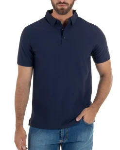 Polo uomo no-stiro stretch colletto con bottoni maglia basic blu GIOSAL-TS3292A