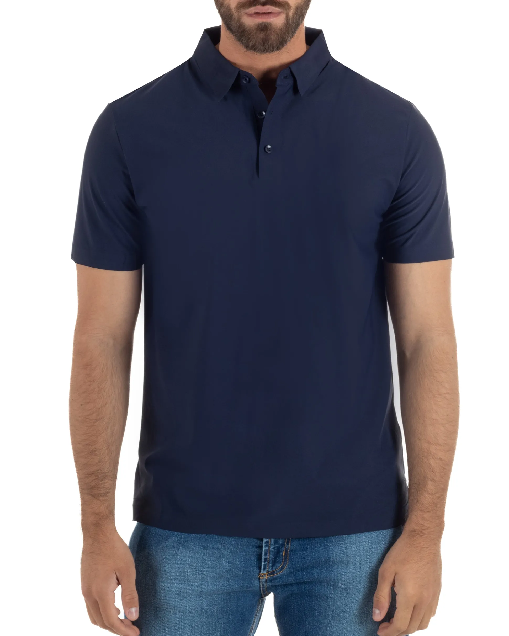 Polo uomo no-stiro stretch colletto con bottoni maglia basic blu GIOSAL-TS3292A