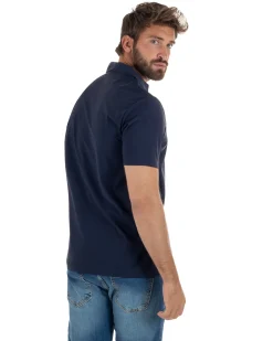 Polo uomo no-stiro stretch colletto con bottoni maglia basic blu GIOSAL-TS3292A