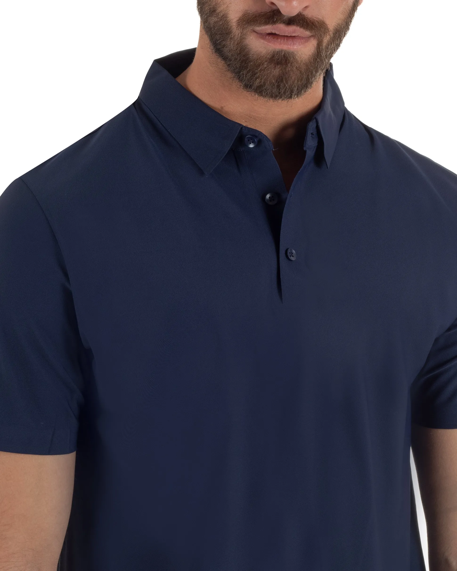 Polo uomo no-stiro stretch colletto con bottoni maglia basic blu GIOSAL-TS3292A
