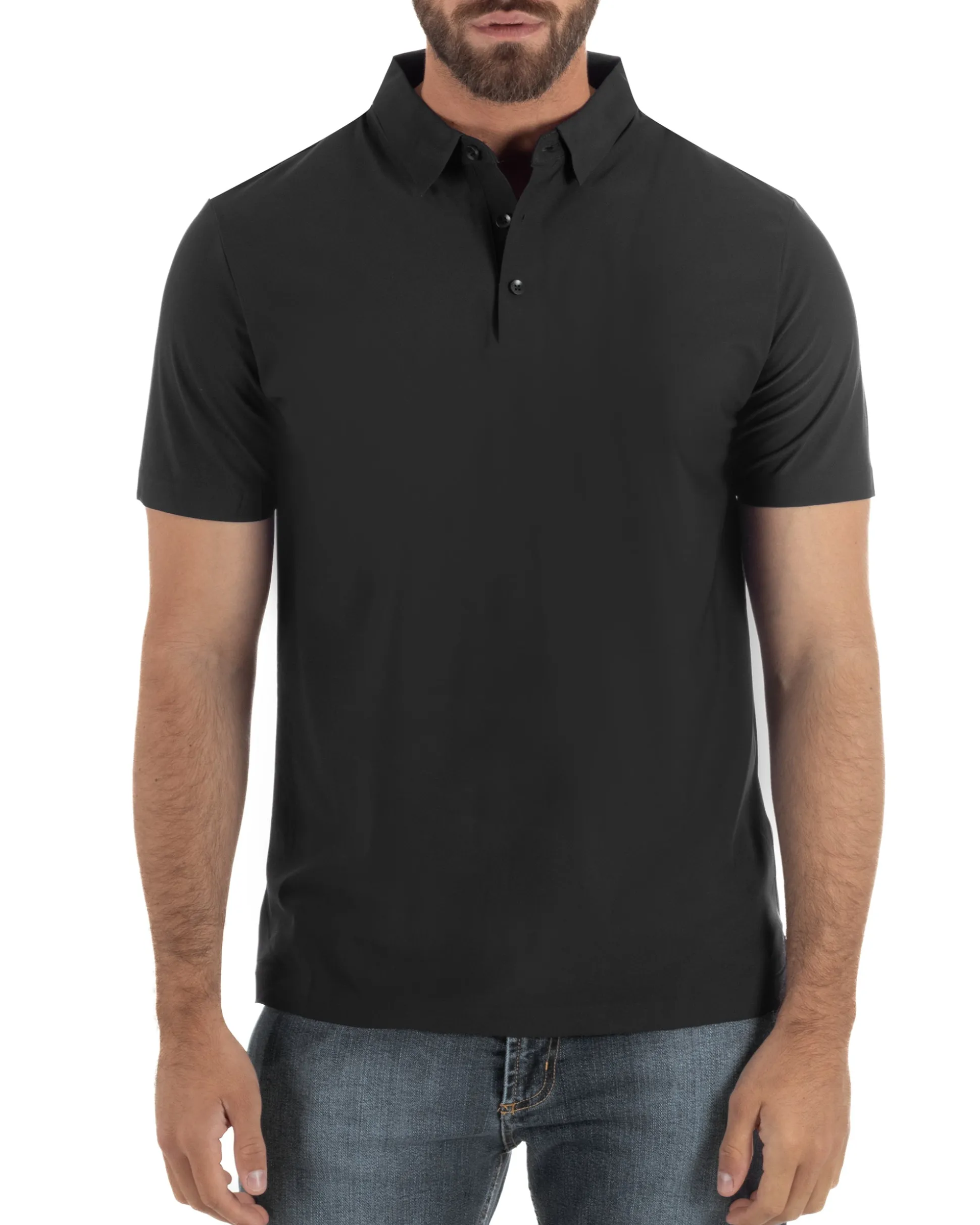 Polo uomo no-stiro stretch colletto con bottoni maglia basic nero GIOSAL-TS3293A