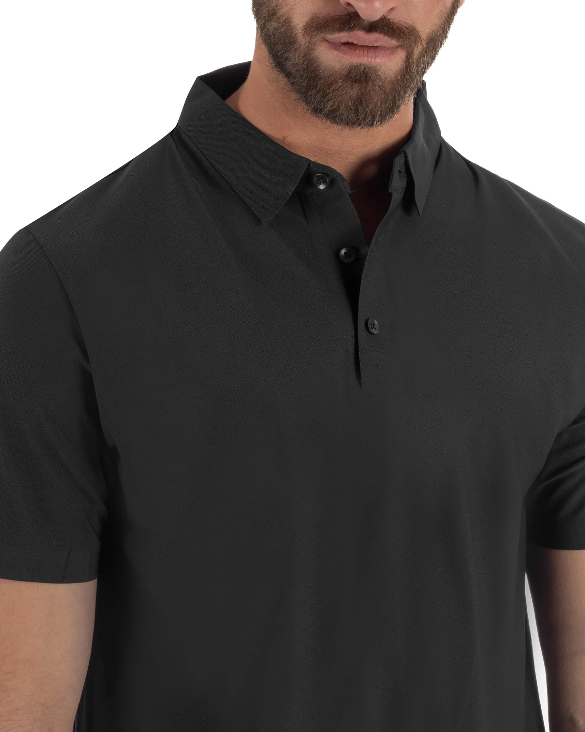Polo uomo no-stiro stretch colletto con bottoni maglia basic nero GIOSAL-TS3293A