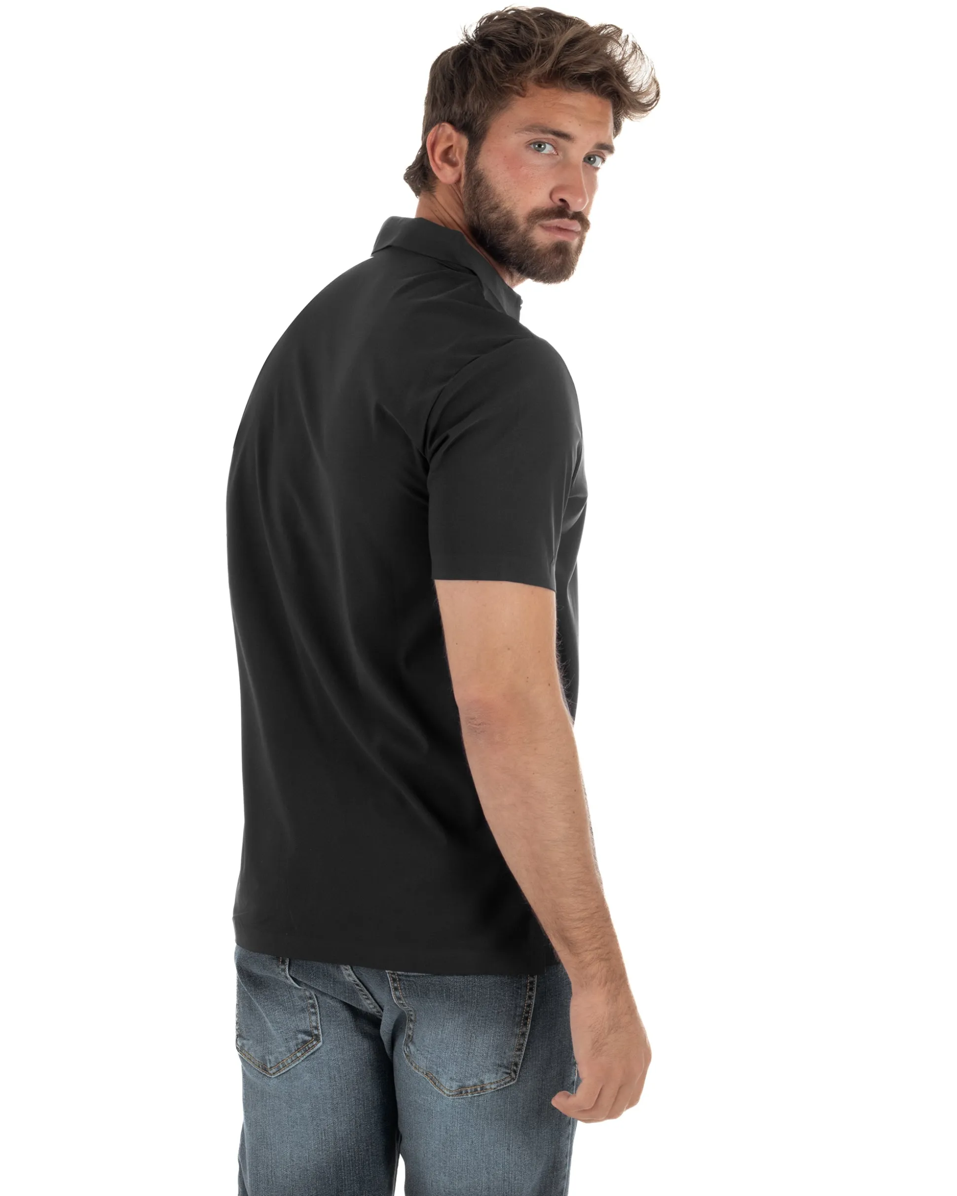 Polo uomo no-stiro stretch colletto con bottoni maglia basic nero GIOSAL-TS3293A