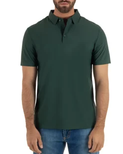 Polo uomo no-stiro stretch colletto con bottoni maglia basic verde GIOSAL-TS3294A