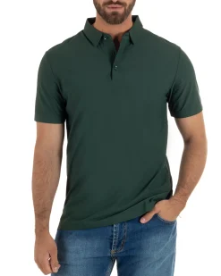 Polo uomo no-stiro stretch colletto con bottoni maglia basic verde GIOSAL-TS3294A