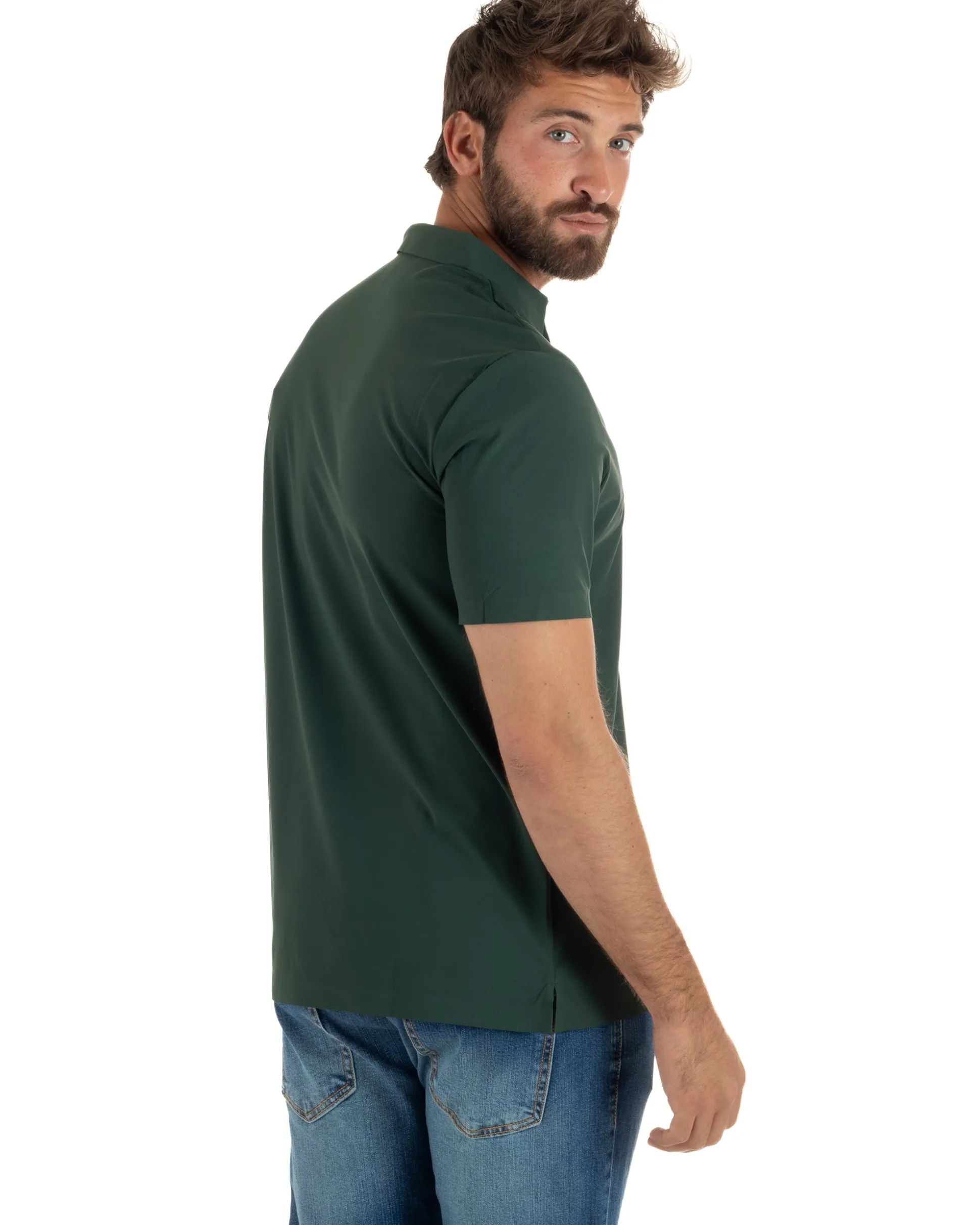 Polo uomo no-stiro stretch colletto con bottoni maglia basic verde GIOSAL-TS3294A