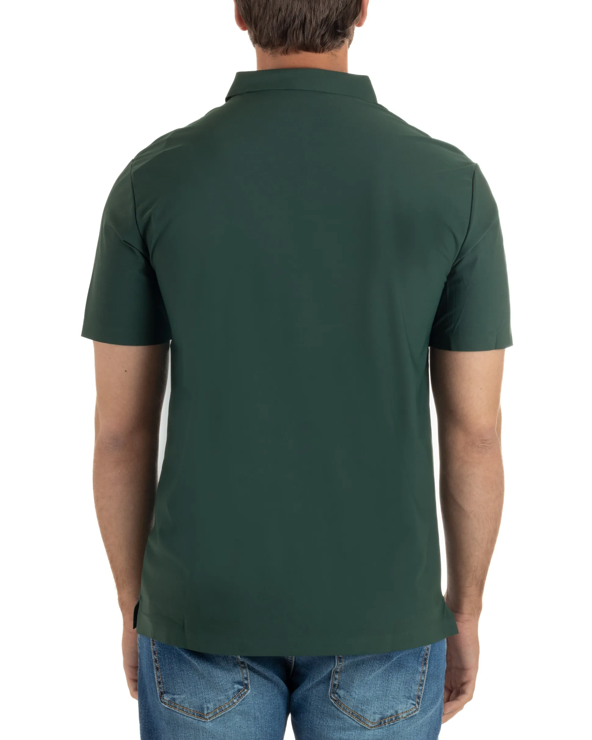 Polo uomo no-stiro stretch colletto con bottoni maglia basic verde GIOSAL-TS3294A