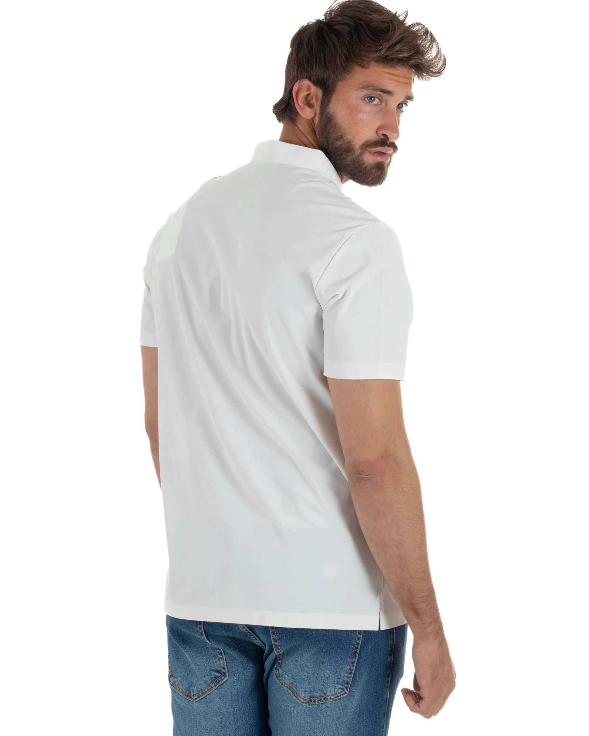 Polo uomo no-stiro stretch colletto con bottoni maglia basic bianco GIOSAL-TS3295A