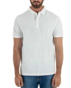 Polo uomo no-stiro stretch colletto con bottoni maglia basic bianco GIOSAL-TS3295A