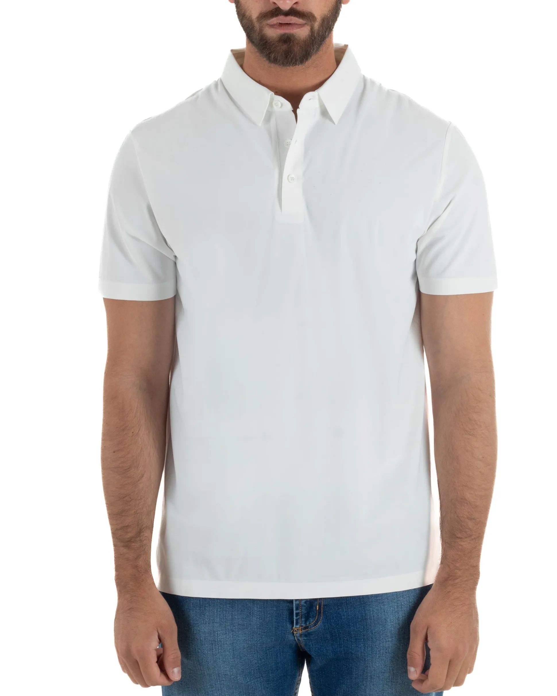 Polo uomo no-stiro stretch colletto con bottoni maglia basic bianco GIOSAL-TS3295A