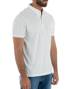 Polo uomo no-stiro stretch colletto con bottoni maglia basic bianco GIOSAL-TS3295A