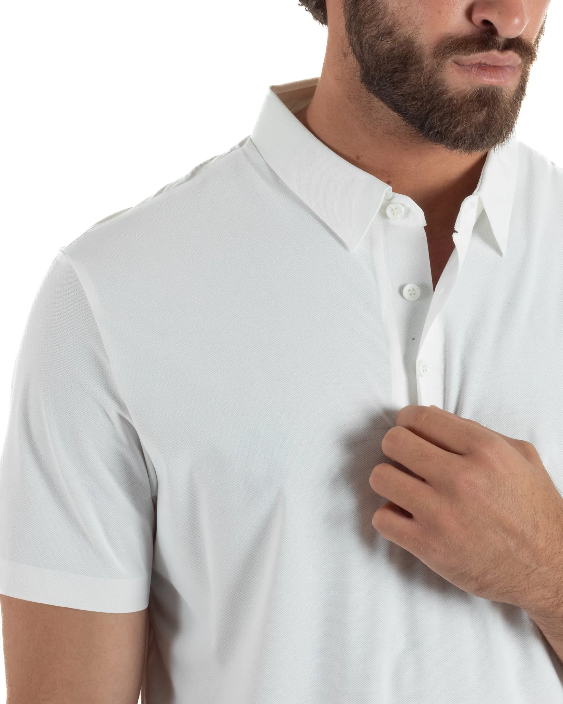 Polo uomo no-stiro stretch colletto con bottoni maglia basic bianco GIOSAL-TS3295A