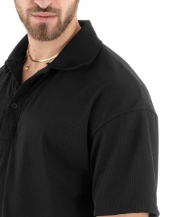 Polo Uomo Tinta Unita Costine Tinta Unita Nera Colletto Manica Corta Casual GIOSAL-TS2875A