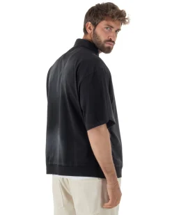 Polo uomo t-shirt oversize boxy fit washed maglia colletto nero GIOSAL-TS3213A