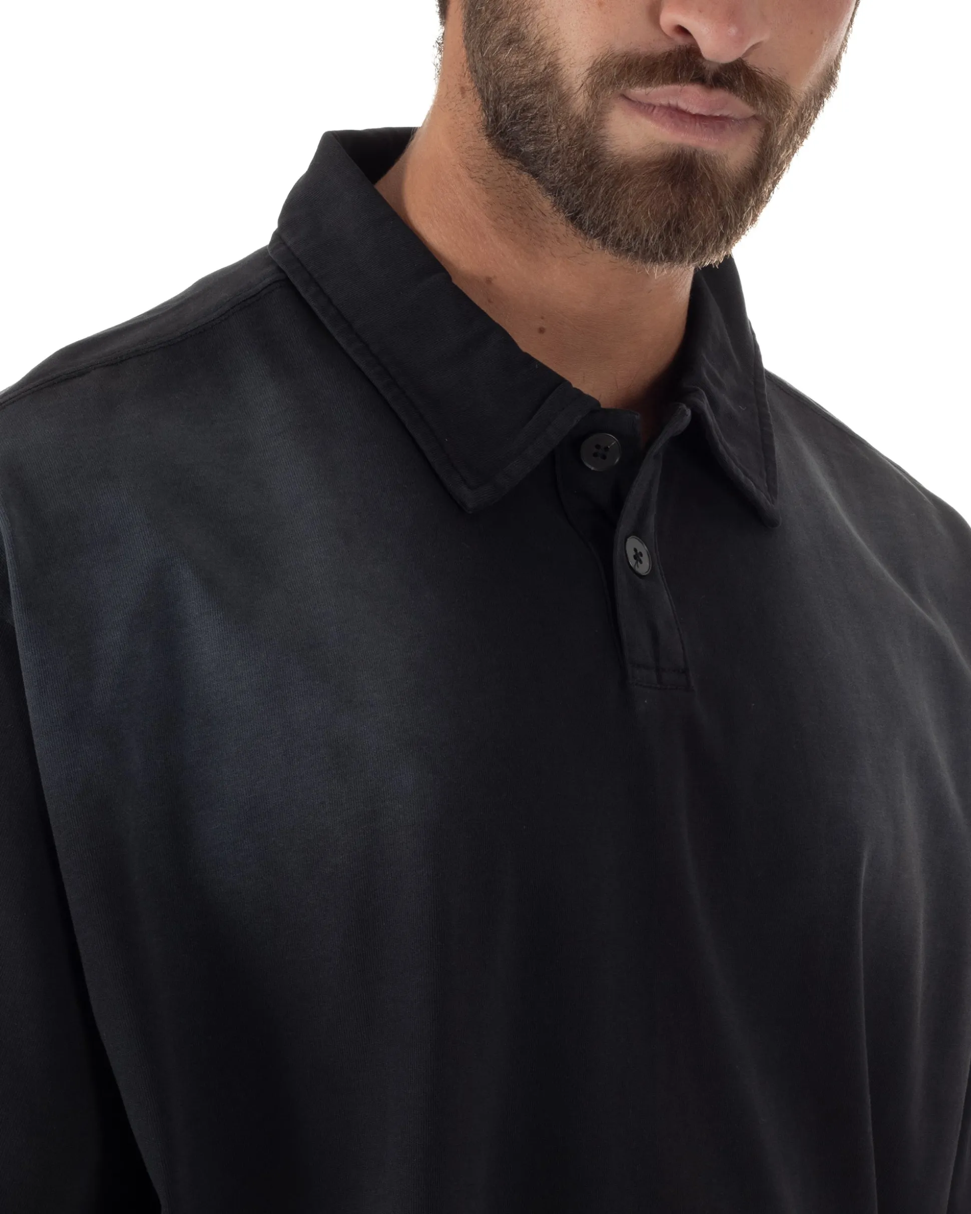 Polo uomo t-shirt oversize boxy fit washed maglia colletto nero GIOSAL-TS3213A