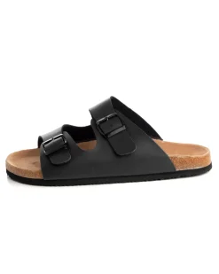 Sandalo Aperto Scarpe Ecopelle Ciabatta Uomo Unisex Sandali Doppia Fibbia Nero GIOSAL-S1203A