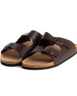 Sandalo Aperto Scarpe Ecopelle Ciabatta Uomo Unisex Sandali Doppia Fibbia Marrone GIOSAL-S1204A