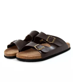 Sandalo Aperto Scarpe Ecopelle Ciabatta Uomo Unisex Sandali Doppia Fibbia Marrone GIOSAL-S1125A