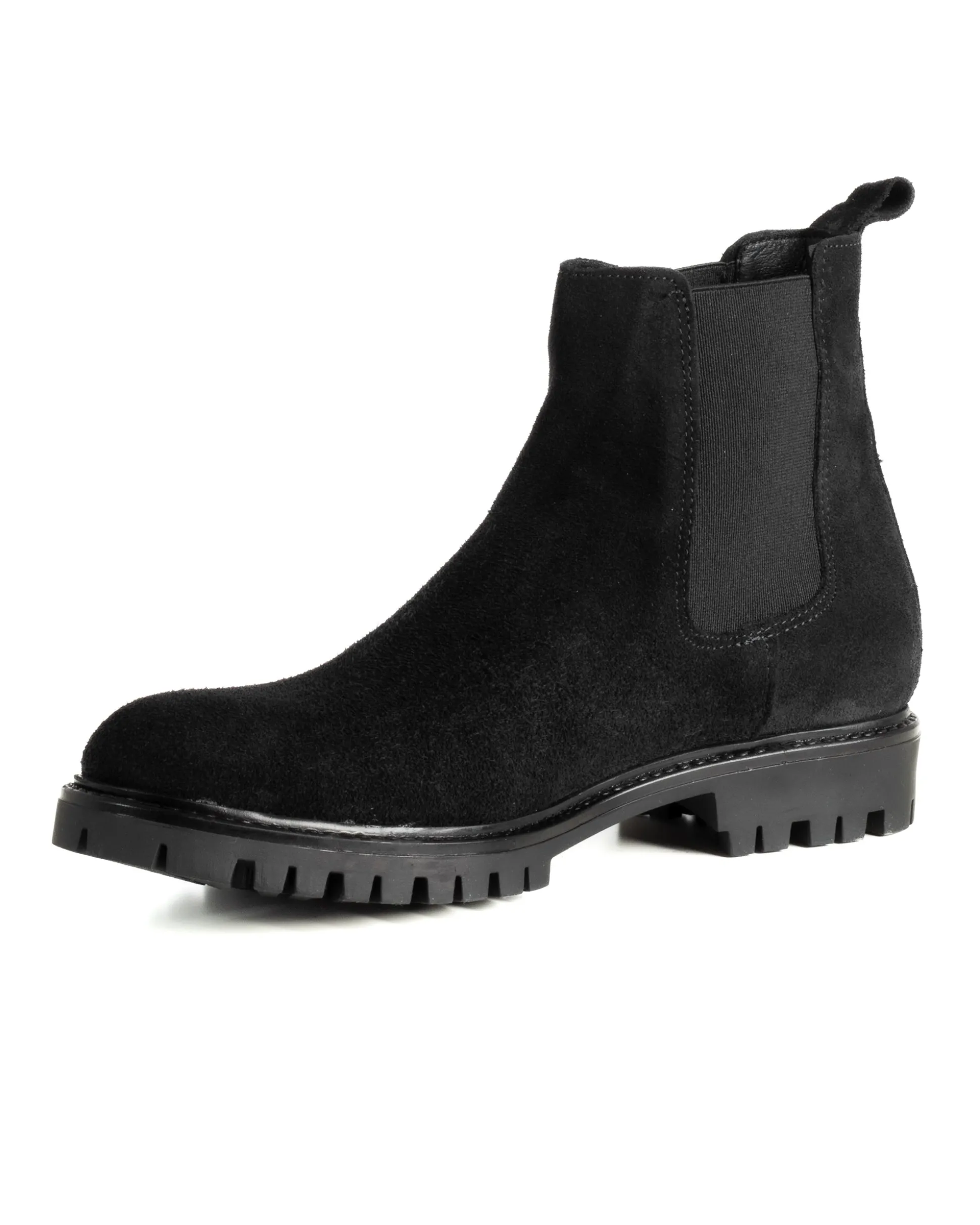 Scarpe Uomo Beatles Stivaletto Chelsea Camoscio Fondo Gomma Roccia Nero GIOSAL-S1300A
