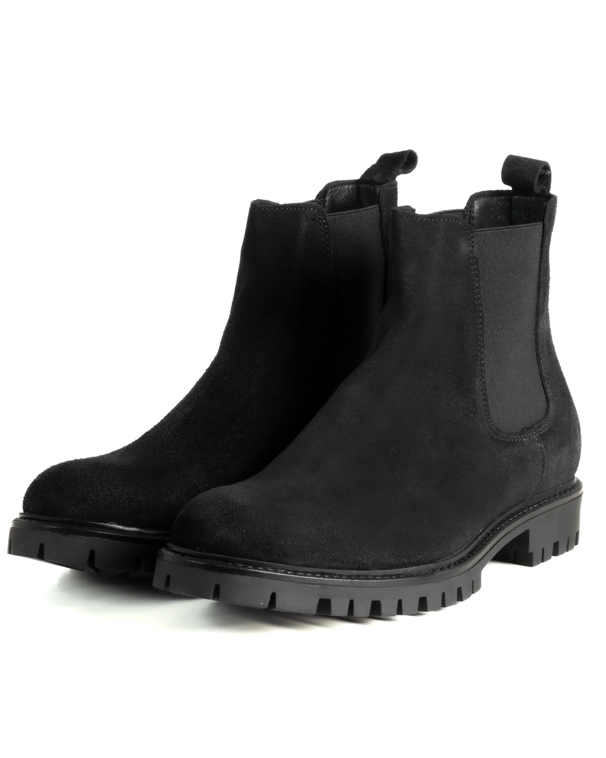 Scarpe Uomo Beatles Stivaletto Chelsea Camoscio Fondo Gomma Roccia Nero GIOSAL-S1300A