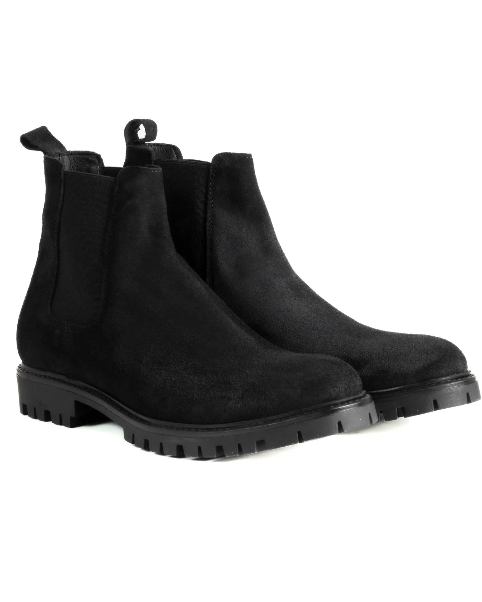 Scarpe Uomo Beatles Stivaletto Chelsea Camoscio Fondo Gomma Roccia Nero GIOSAL-S1300A