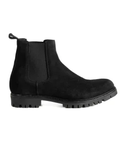 Scarpe Uomo Beatles Stivaletto Chelsea Camoscio Fondo Gomma Roccia Nero GIOSAL-S1300A