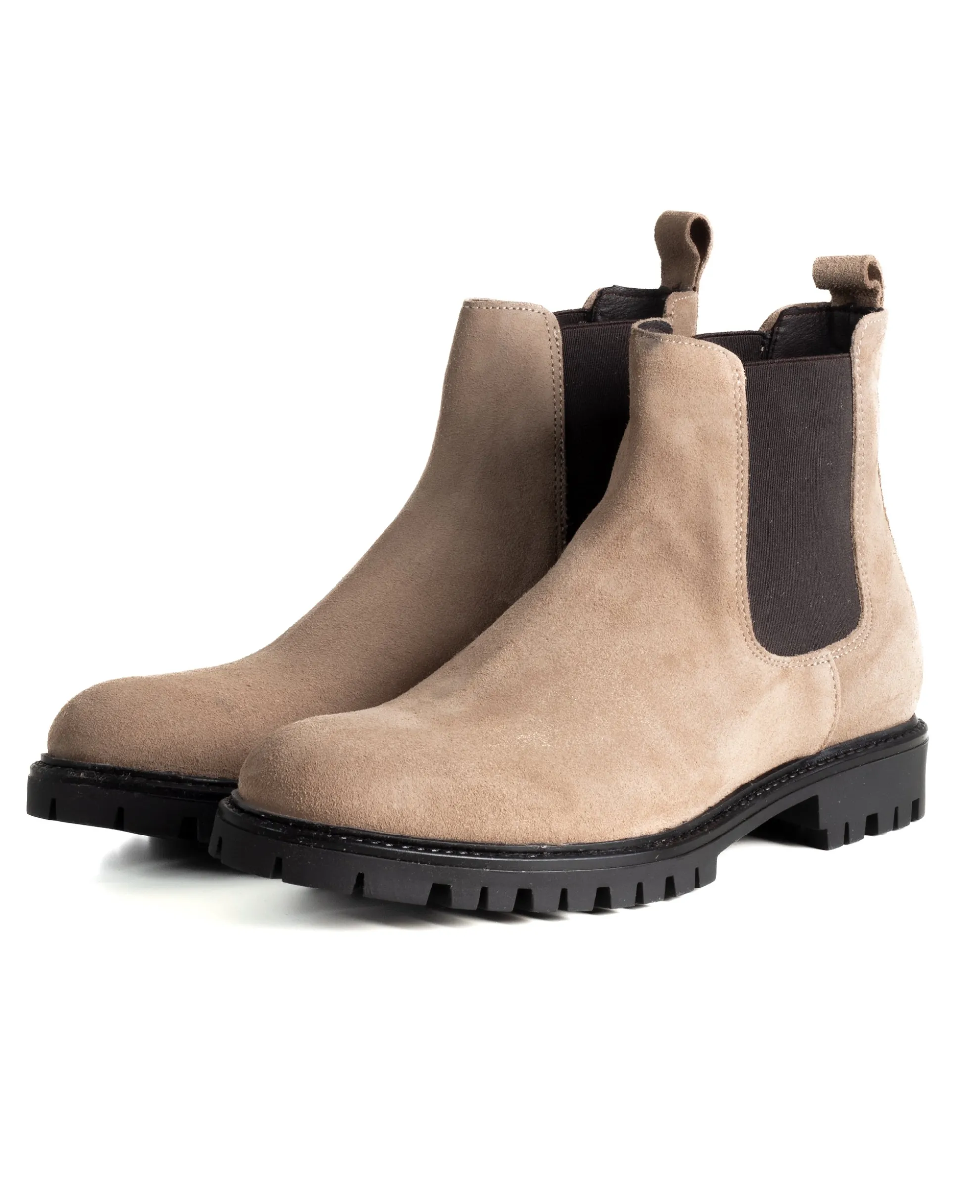 Scarpe Uomo Beatles Stivaletto Chelsea Camoscio Fondo Gomma Roccia Beige GIOSAL-S1297A