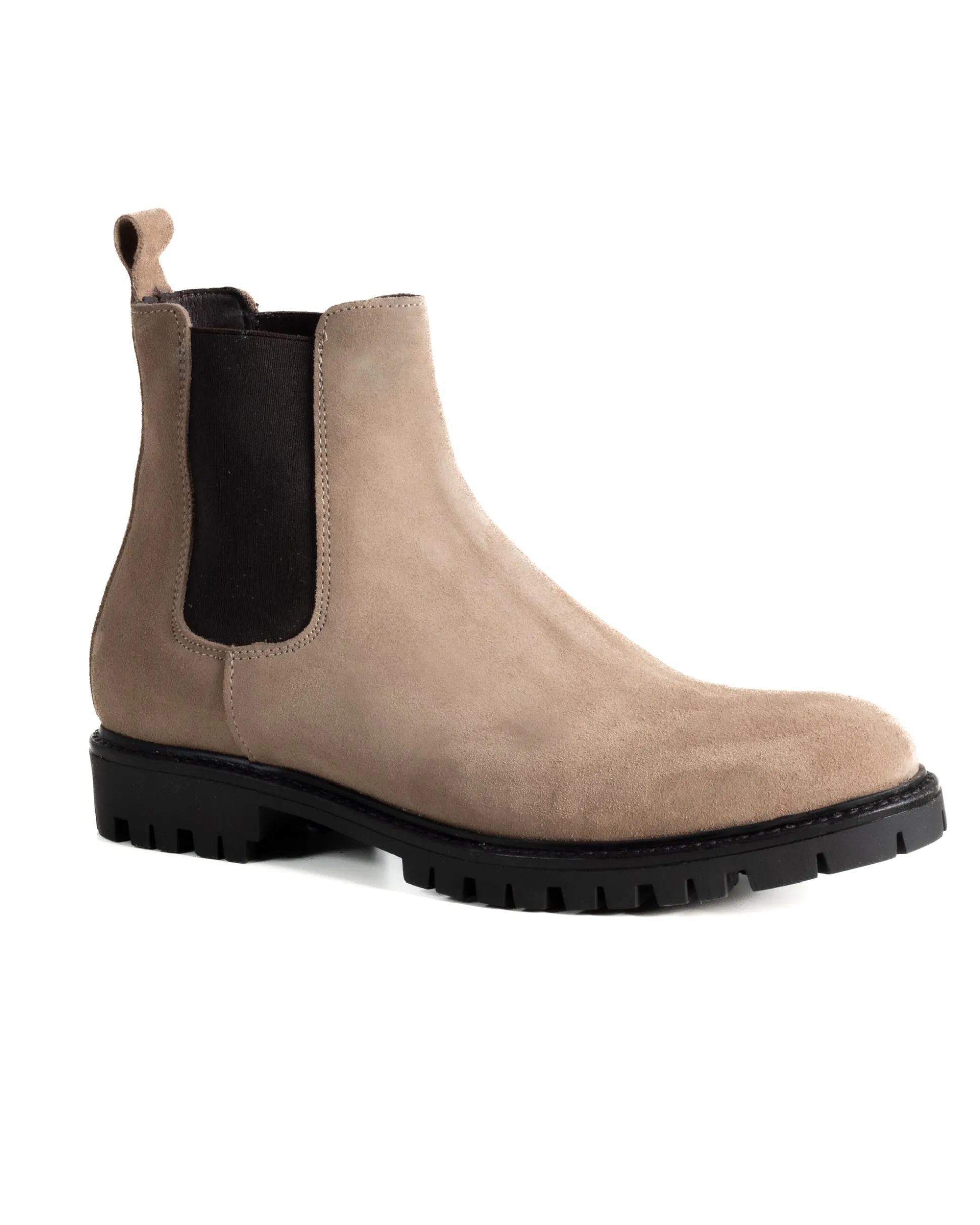 Scarpe Uomo Beatles Stivaletto Chelsea Camoscio Fondo Gomma Roccia Beige GIOSAL-S1297A