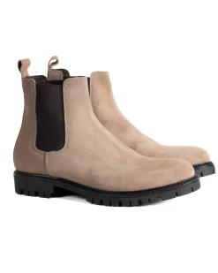 Scarpe Uomo Beatles Stivaletto Chelsea Camoscio Fondo Gomma Roccia Beige GIOSAL-S1297A