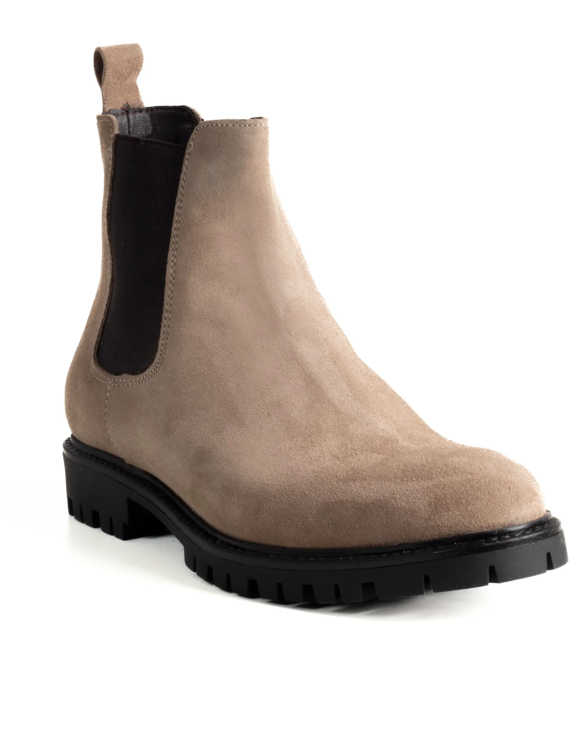 Scarpe Uomo Beatles Stivaletto Chelsea Camoscio Fondo Gomma Roccia Beige GIOSAL-S1297A