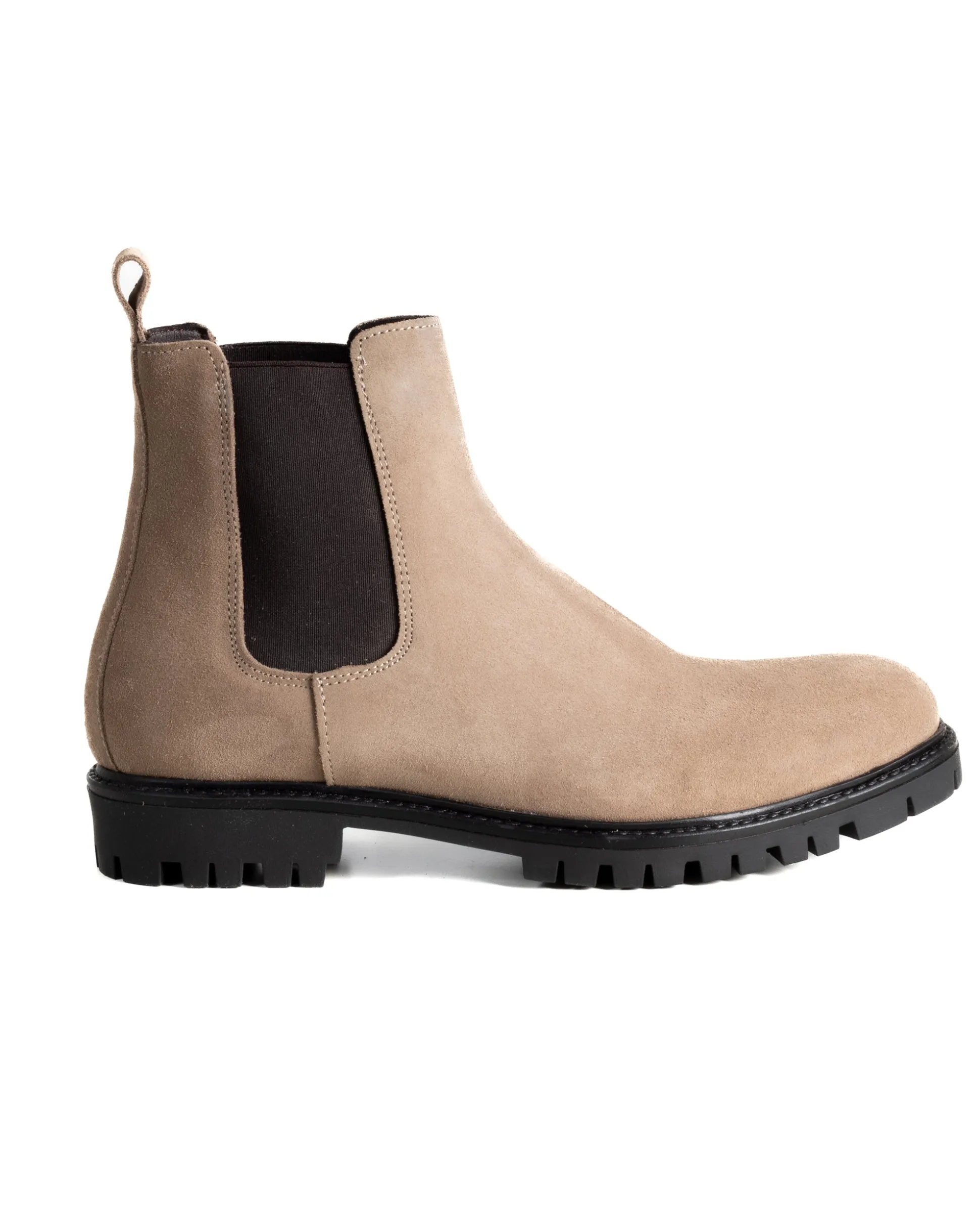 Scarpe Uomo Beatles Stivaletto Chelsea Camoscio Fondo Gomma Roccia Beige GIOSAL-S1297A