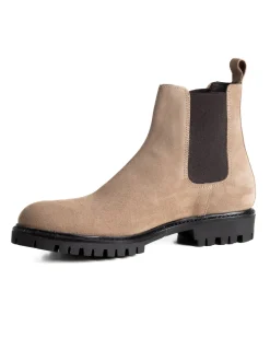 Scarpe Uomo Beatles Stivaletto Chelsea Camoscio Fondo Gomma Roccia Beige GIOSAL-S1297A