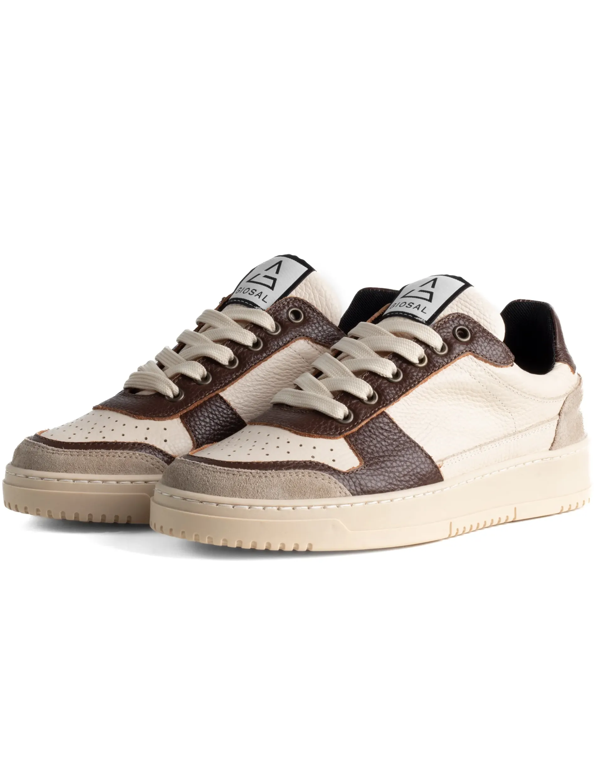 Scarpe Uomo Sneakers Beige Ecopelle Martellata Casual Sportive Pelle Bottolato Camoscio Marrone GIOSAL-S1285A